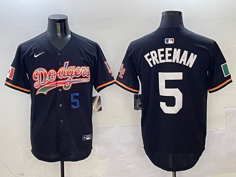 Men Los Angeles Dodgers #5 Freeman Black rainbow Nike 2025 MLB Jersey style 4->los angeles dodgers->MLB Jersey
